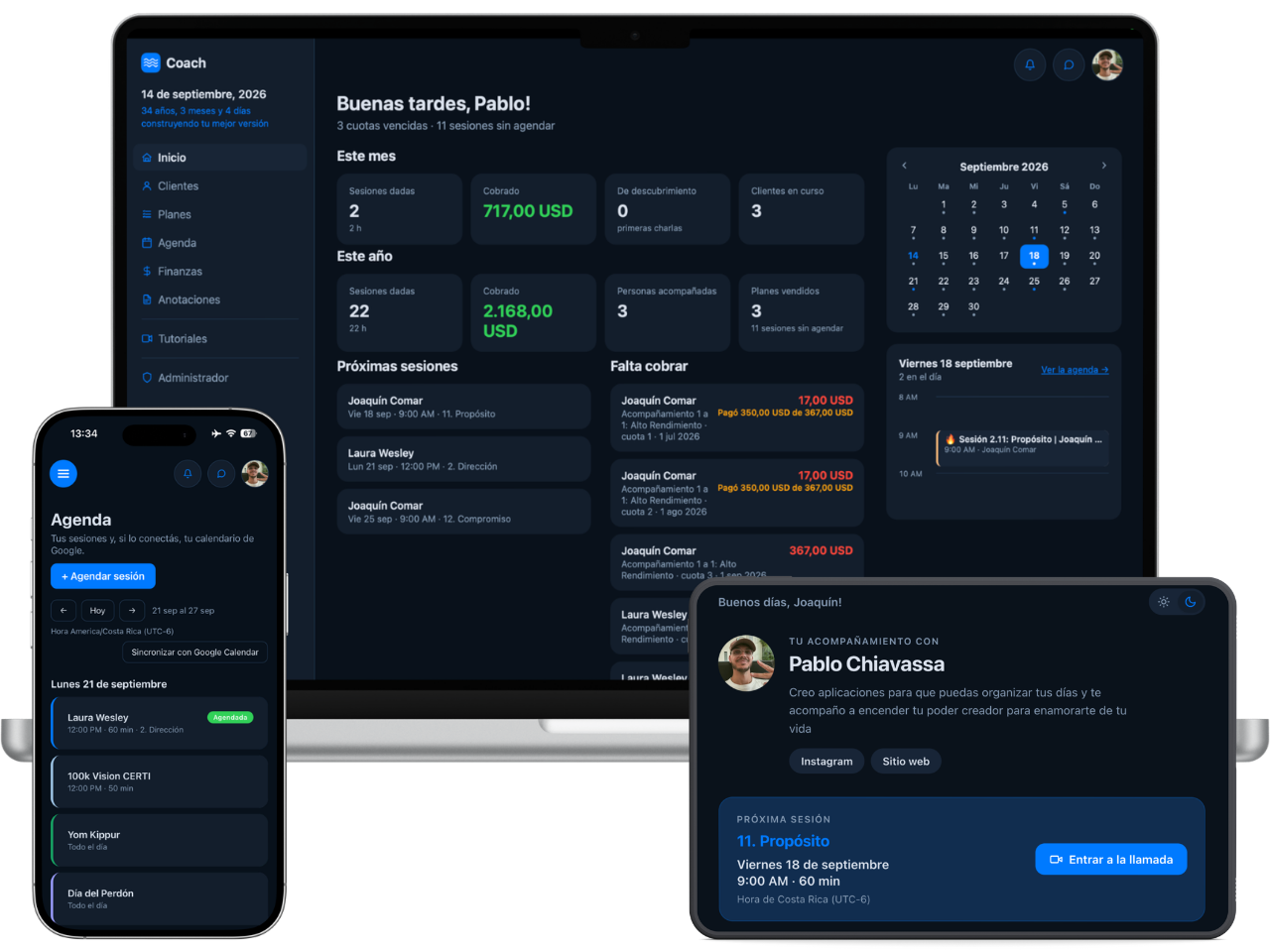 Coach — mockup de la app